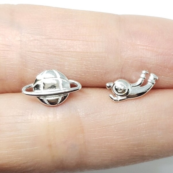 Sterling Silver Astronaut Earrings Space Saturn Earrings - Picture 6 of 8